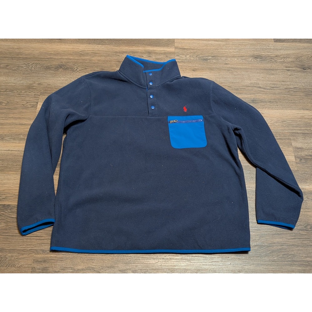 Polo Ralph Lauren Mens XL Navy Blue Snap Fleece Pullover Mock Neck Jacket